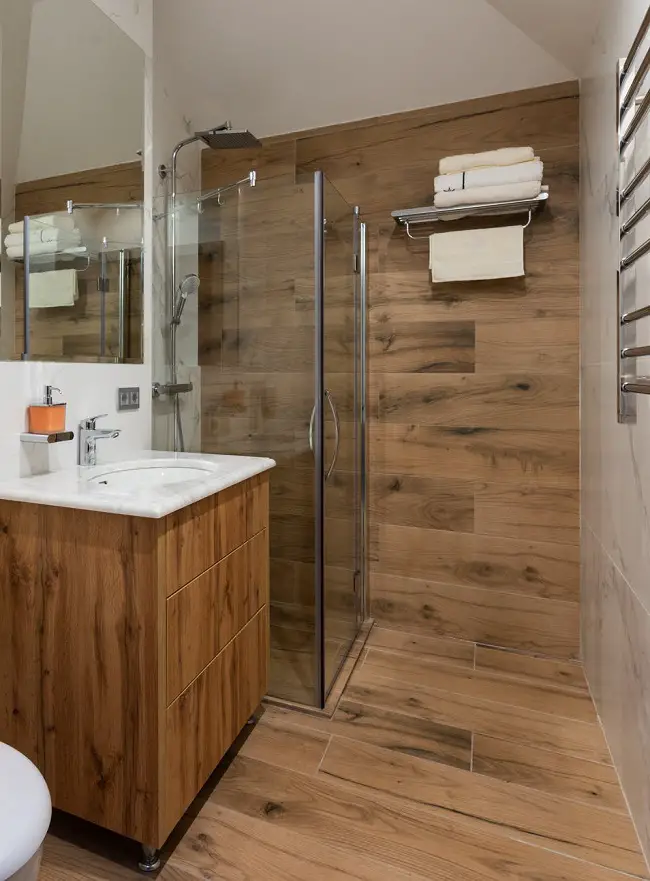 wooden shower floor