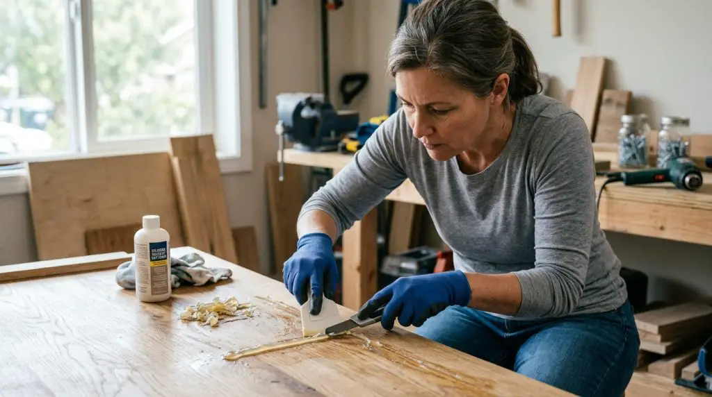 remove cured silicone buildup on wood