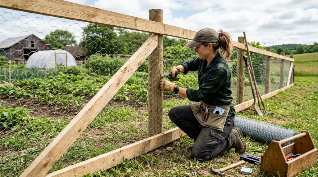 chicken wire on wood fence