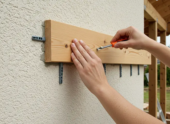 wood to stucco with stud and screws